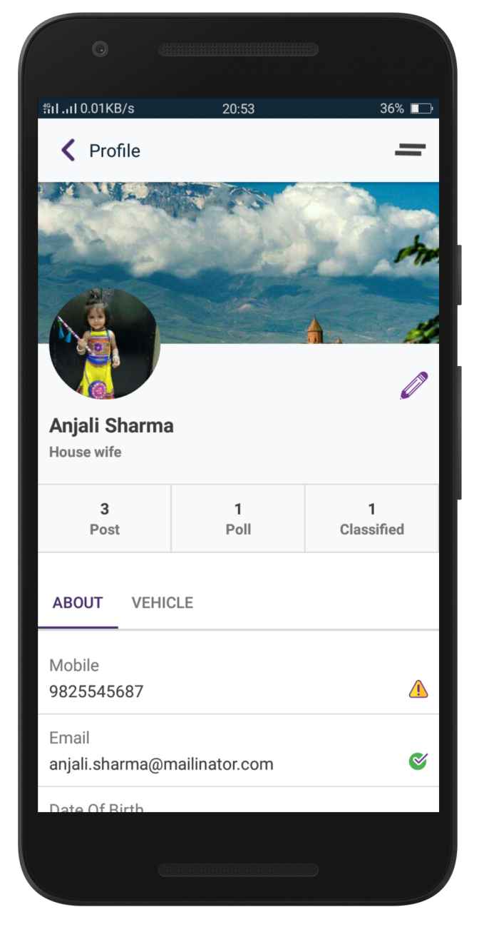 profile screen